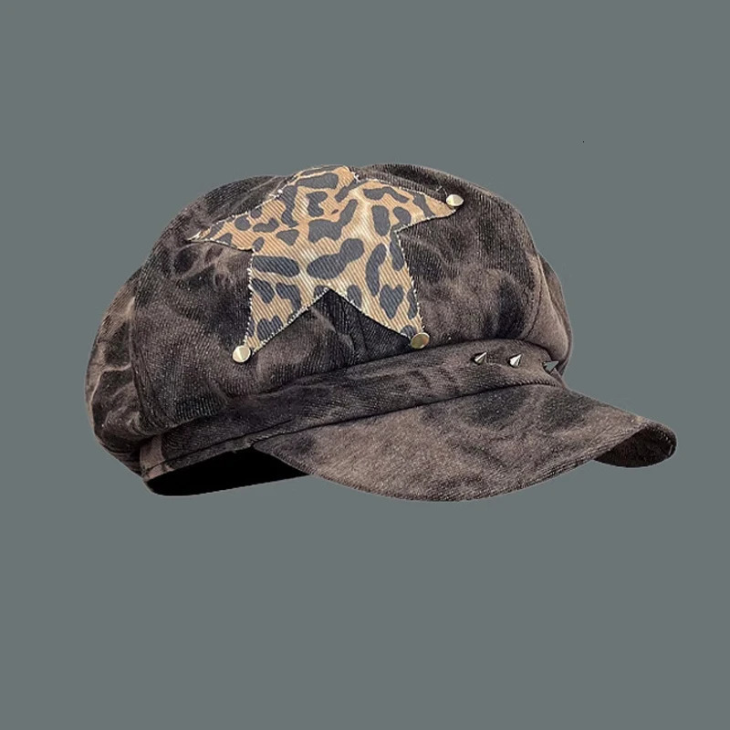 Y2K Personalized Star Sticker Rivet n Berets Caps for Women Spring and Autumn Fashion Versatile Retro Tie-dye sboy Hats261016