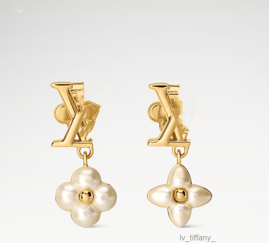 With BOX FLORAGRAM New Designer Stud Earrings White Pearl Fashion Jewelry 18K Gold Plated Luxury Studs Hoop Earrings Never Fade