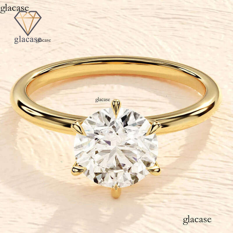 6 Prong Round Engagement Sier Ring/14k Solid Gold 3 Carats Solitaire Moissanite Ring For Wedding