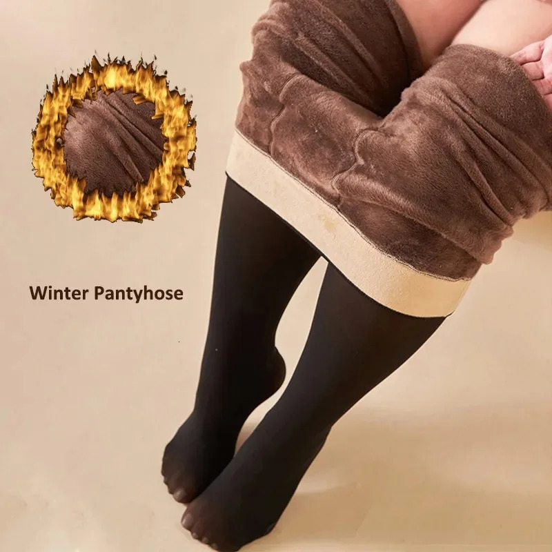 Warm Winter Women Pantyhose Thick Thermal Fleece Leggings Tights Sexy Black Translucent Slim High Waist Elastic Plus Size 261015