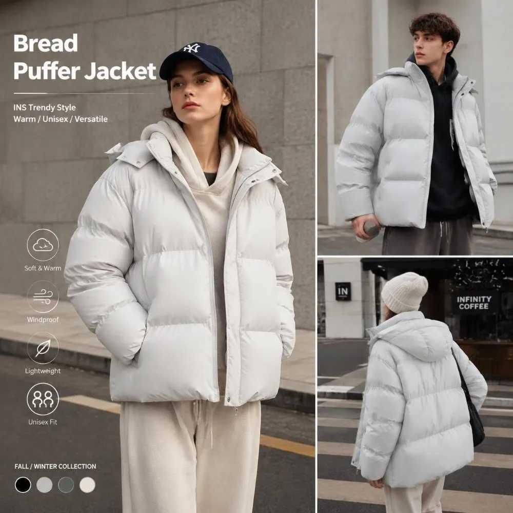 Women's Down Parkas Oversized Hooded Puffer Jacket Thickened Cold Proof Winter Warm Coat Casual Outerwear Loose Fit Short Hooded Jacket Cold We