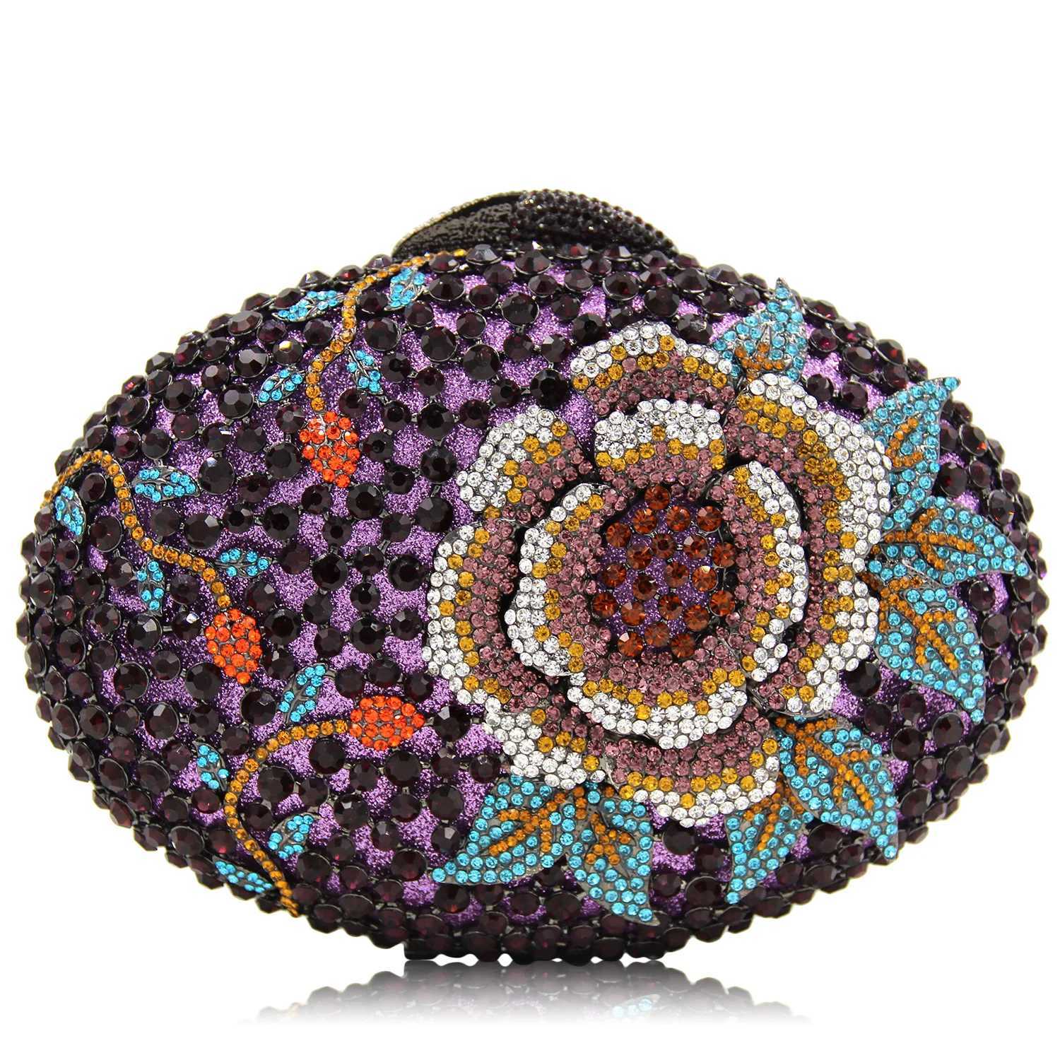 Evening Bags New Design Women Oval Diamond Clutch Purse Studded Floral Pattern Fashionable Hand Evening Bag for Wedding Party H261016
