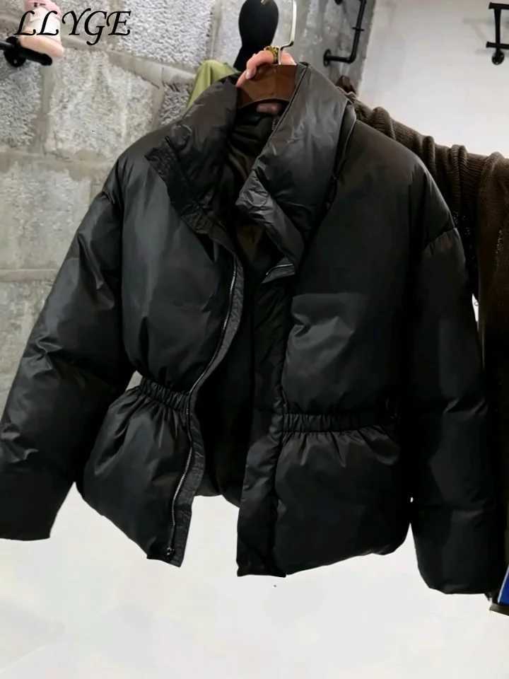 Women's Down Parkas Casual Women's Waist Cinched Padded Cotton Coats Stand Collar Zipper Full Sleeve Coat 2026 Autumn Winter Lady Down Jac