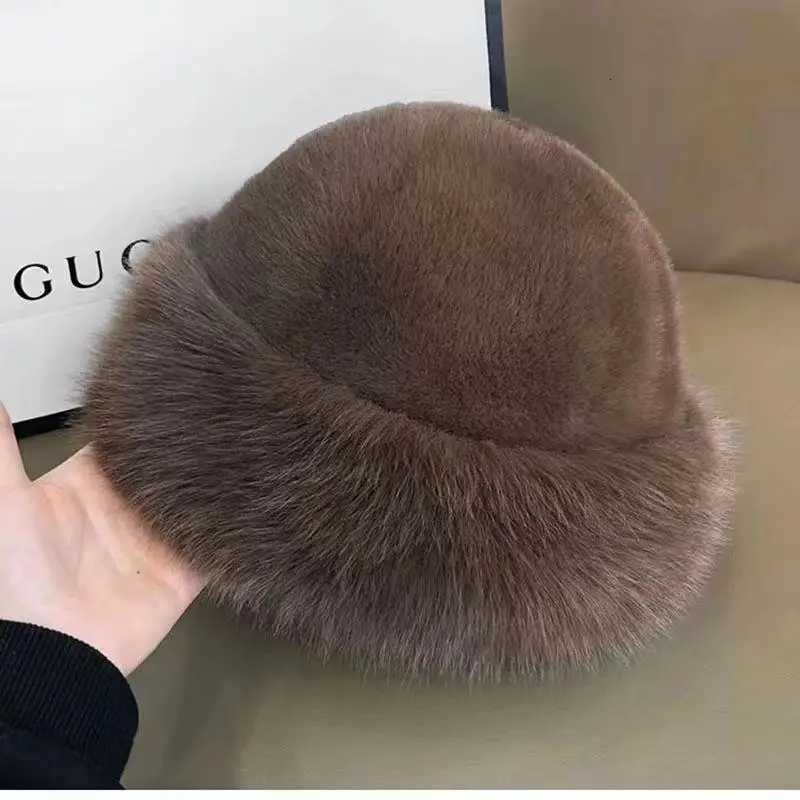 Beanie/Skull Caps Fluffy Fur Womens Winter Warm Bucket Hat Plush Fisherman Style Thicken Cold Snowy Day Panama Cap with Earflap Q261017