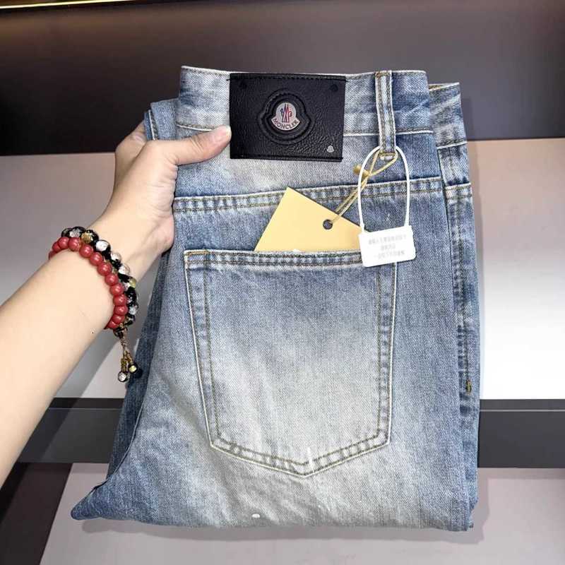 Men's Jeans designer Cute monkey mud yellow spring and summer high-end European men jeans, loose straight-leg, vintage wash, casual men trouser