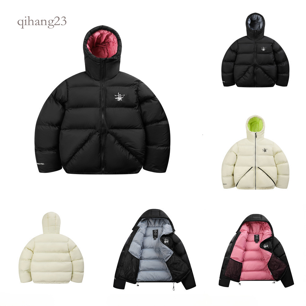 Stussytity Puffer Jacket Man Designer Thick Puffer Jacket Studed Embroidered Hooded Contrast Lining Bubble Winter Warm Streetwear Stusyshirt Puffer