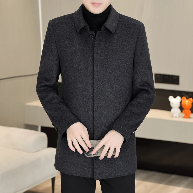 Men's DoubleSided Tweed Lapel Wool Coat Medium Length with a Removable Inner Lining of 72 and 90 White Duck down 261012