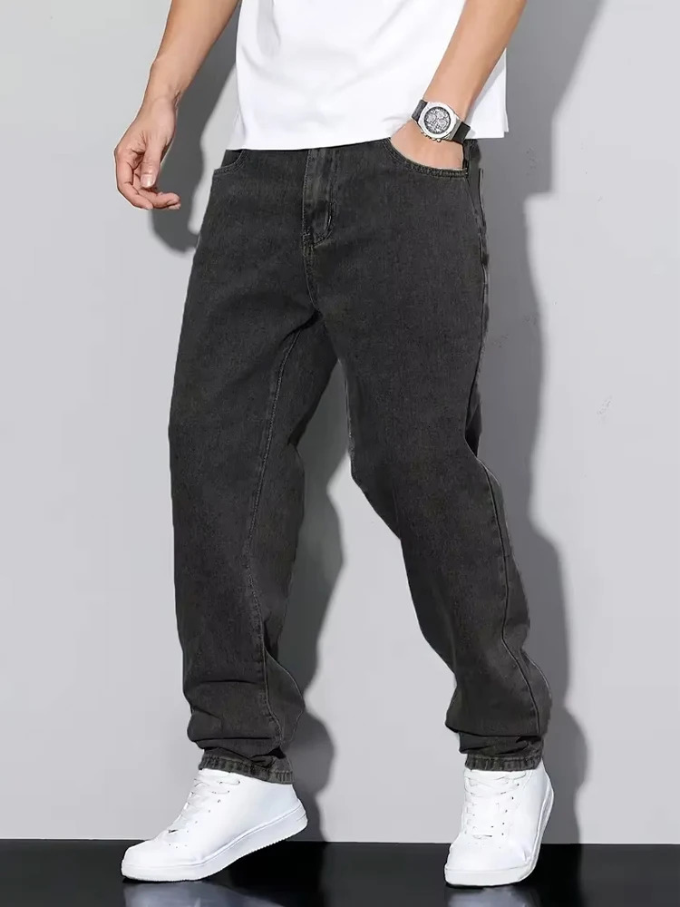 Mens Jeans Vintage Korean High Street Y2K Hiphop Wideleg Casual Black Gray Straight Denim Pants for Four Seasons Daily Wear 261017