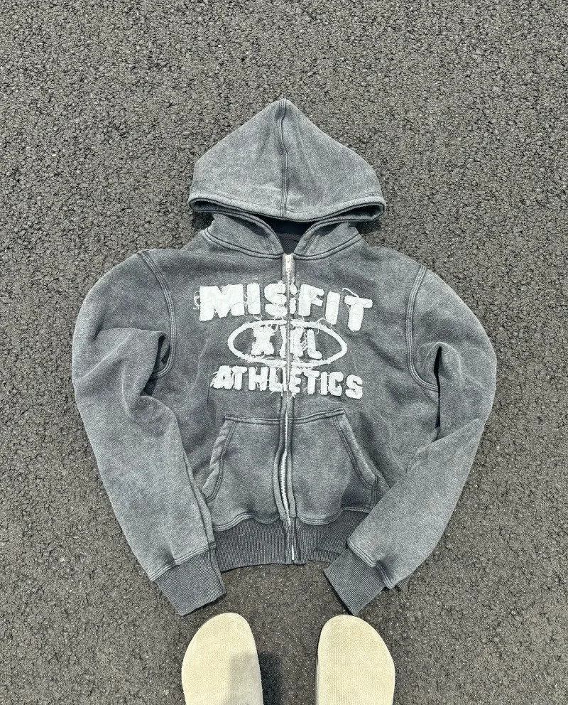 Gothic Fashion Oversized Letter Embroidered Patch Zipper Hoodie Men Y2K Harajuku Vintage Hip Hop Casual Couple Sweatshirt 261016