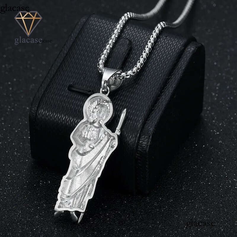 Hip Hop St.Jude Pendant Necklace Full Zircon 316L Stainless Steel Gold Plated Mens Jewelry