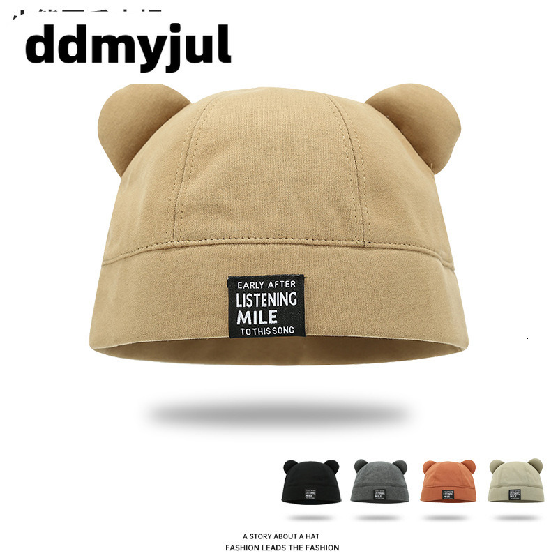 Cute Bear Ears Docker Hat for Women Girls Autumn Winter Warm Brimless Beanie Retro Streetwear Rolled Cuff Skull Cap Headwear