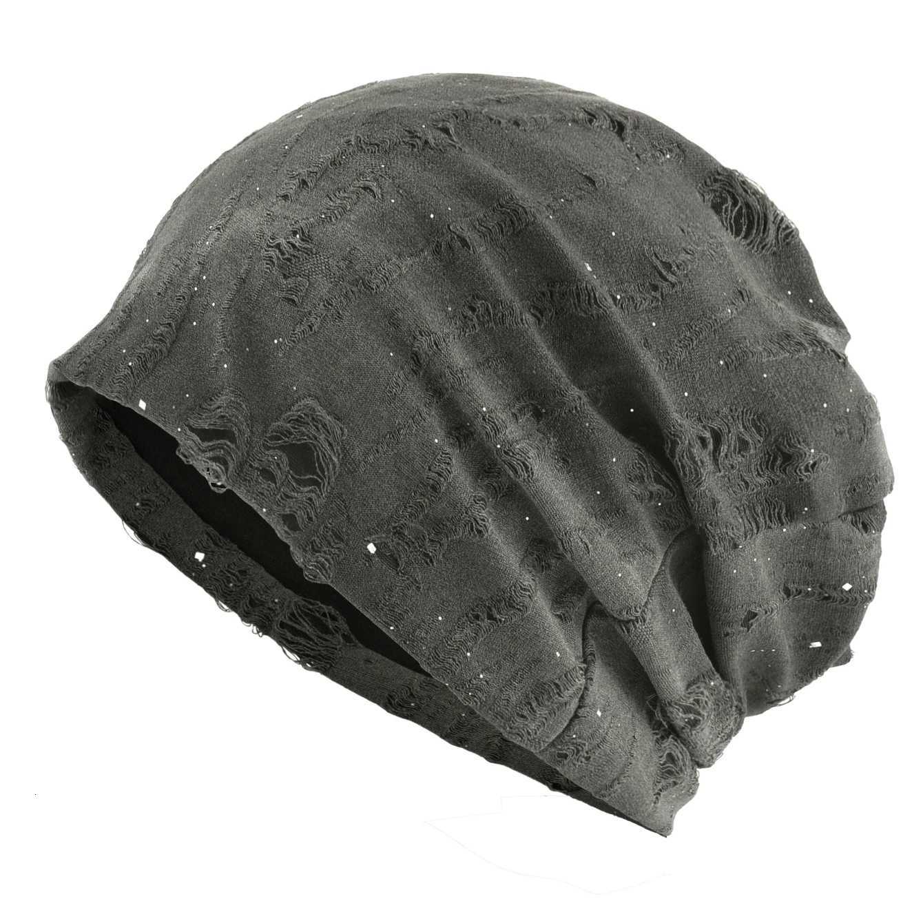 Beanie/Skull Caps Women's Knit Beanie With Holes And Sequins Stretchy Soft Breathable Loose Slouchy Hat Street Style Spring Autumn Bonnet HatsT
