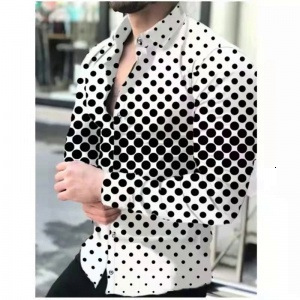2026 European American Spring Autumn Collection: MenS Collared With Polka Dot And Gradient 3D Prints, Open-Front Long-Sleeved Shirts Free Shipping