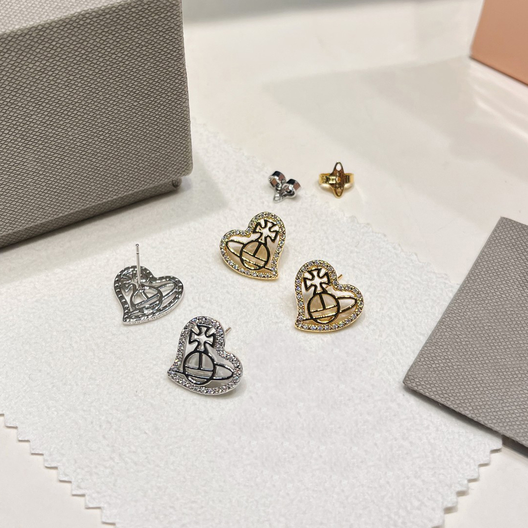 Unique Designer Plated Gold Silver Hollowed Out Heart Shaped Saturn Earrings A Light Luxury And Fashionable Gift Suitable For Women Exquisite Jewelr