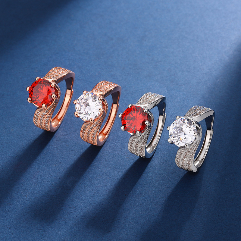Live New Hot Sale 3 Pigeon Egg Third Love Imitation Moissanite Three Row Full Diamond Line Ring