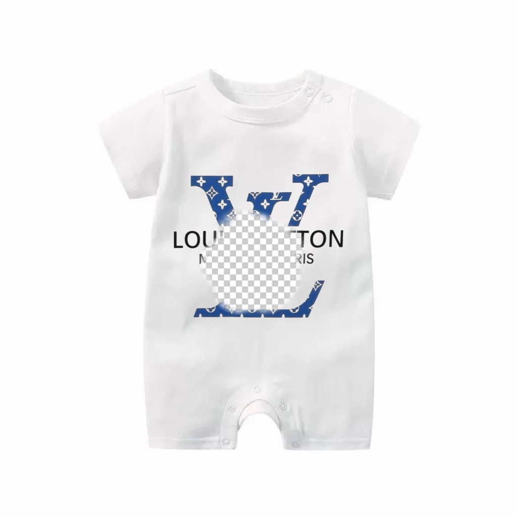 Baby summer short sleeved jumpsuit made of pure cotton cartoon letter crawling clothes, cute and fashionable summer clothes for boys and girls