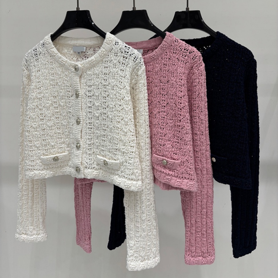 Women Hollow Out Knit Cardigan Designer Thin Cropped Sweater Cardigan Autumn Y2K Style Elegant Slim Fit Cardigan