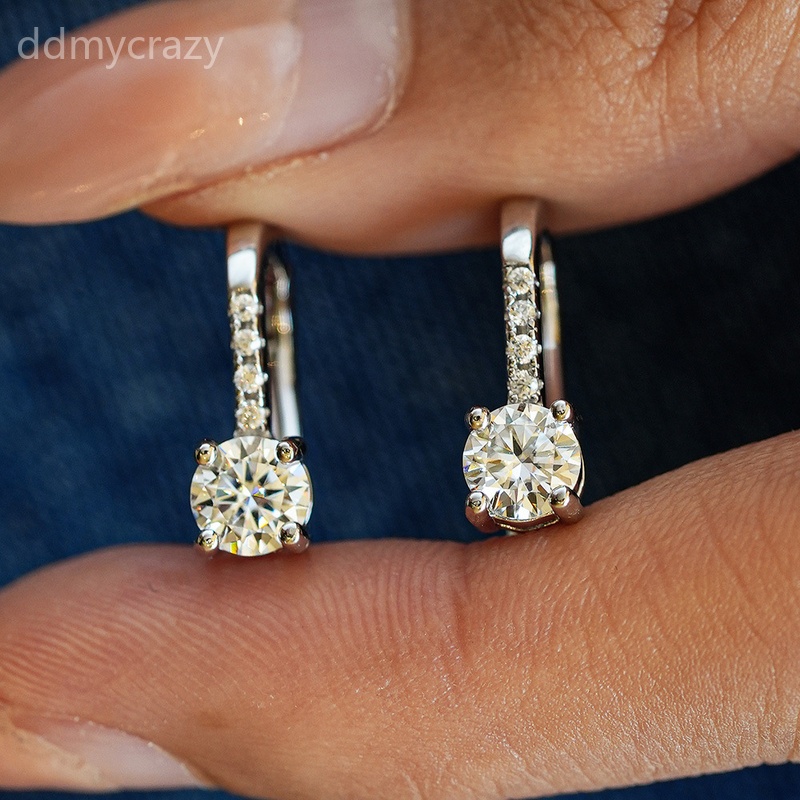 S925 Sterling Silver Moissanite Hoop Earrings Women Cubic Zirconia Stud Jewelry Gift