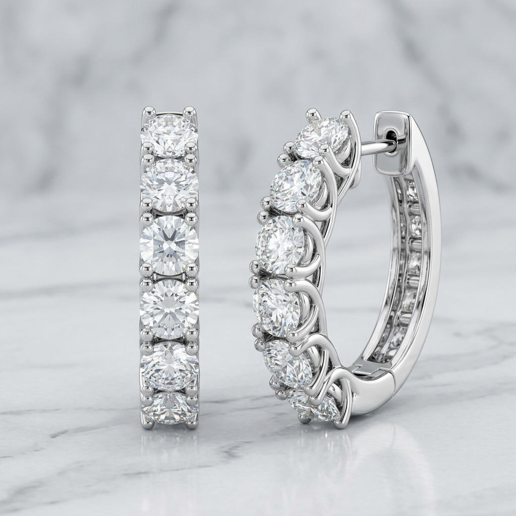 2.3CTW Round Cut Pave Huggie Hoop Earrings Lab Created Diamond 14K Solid Gold IGI Certified CVD/HPHT VVS Bridal Fine Jewelry