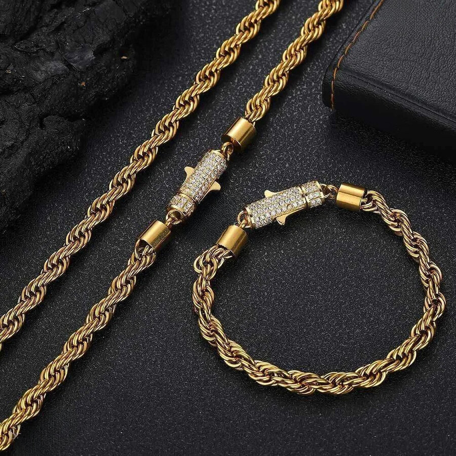 cologne perfume 2026 6Mm 16 24Inch Yellow Gold Plated Stainless Steel Rope Chain Necklace 7/8/9Inch Bracelet For Men Women Fashion Jew Designer ss9
