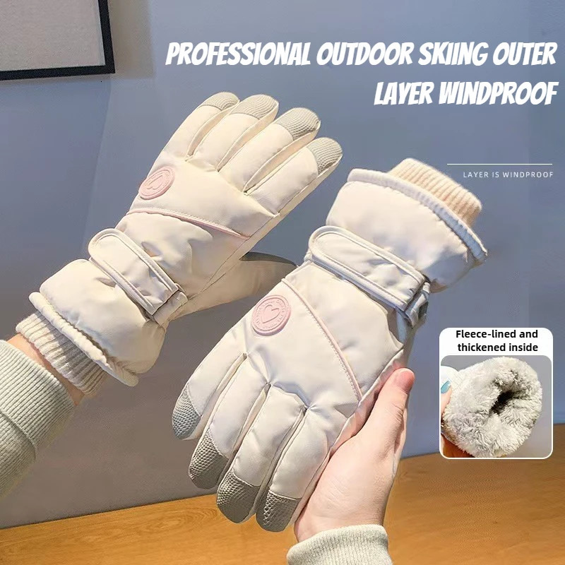 Women Winter Skiing Gloves 2026 Fashion Fleece Lined Thick Warm Cold Resistant Touchscreen Electric Bike Riding Gloves 261017