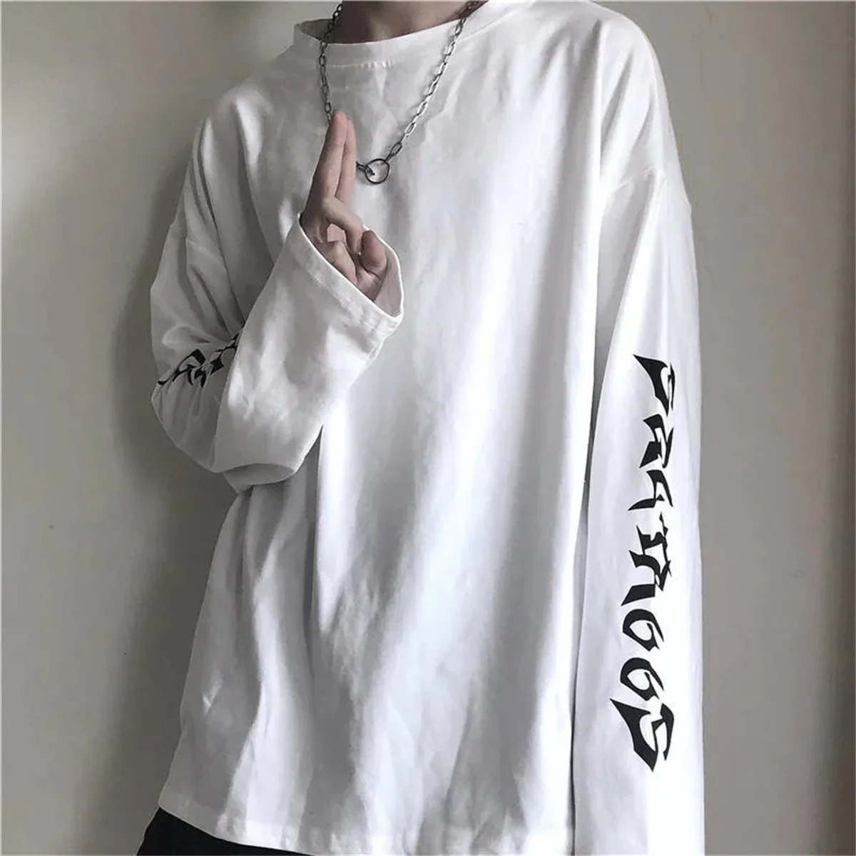 Cool Harajuku Ins Tshirt Hip Hop T-shirts Men Women Casual Korean T Shirt Long Sleeve Loose Tshirt Streetwear Autumn Tops Male 261013