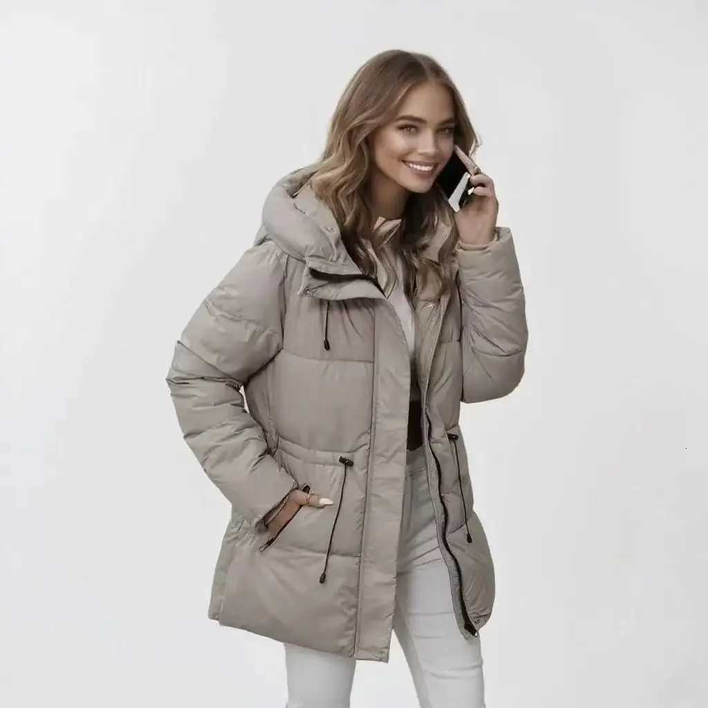 Women's Down Parkas Cold Weather Urban Commute Women's Hooded Padded Cotton Puffer Long Sleeve Zip Up Drawstring Waist Loose Warm Thick Pa