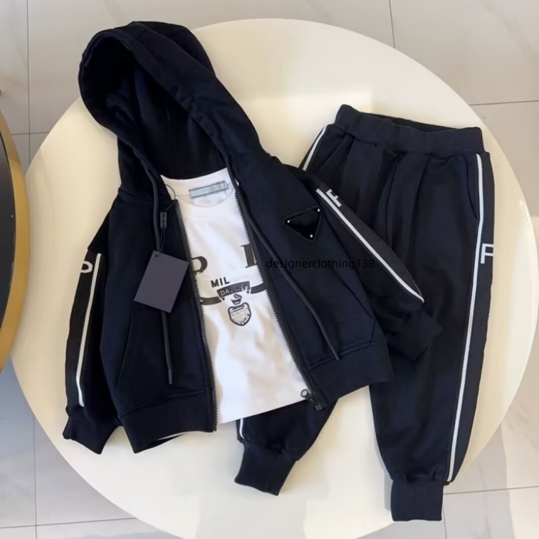 The latest design 2026 long sleeved white base shirt black suit pure cotton zipper hooded sweatshirt pure cotton pants a casual and fashionable thre