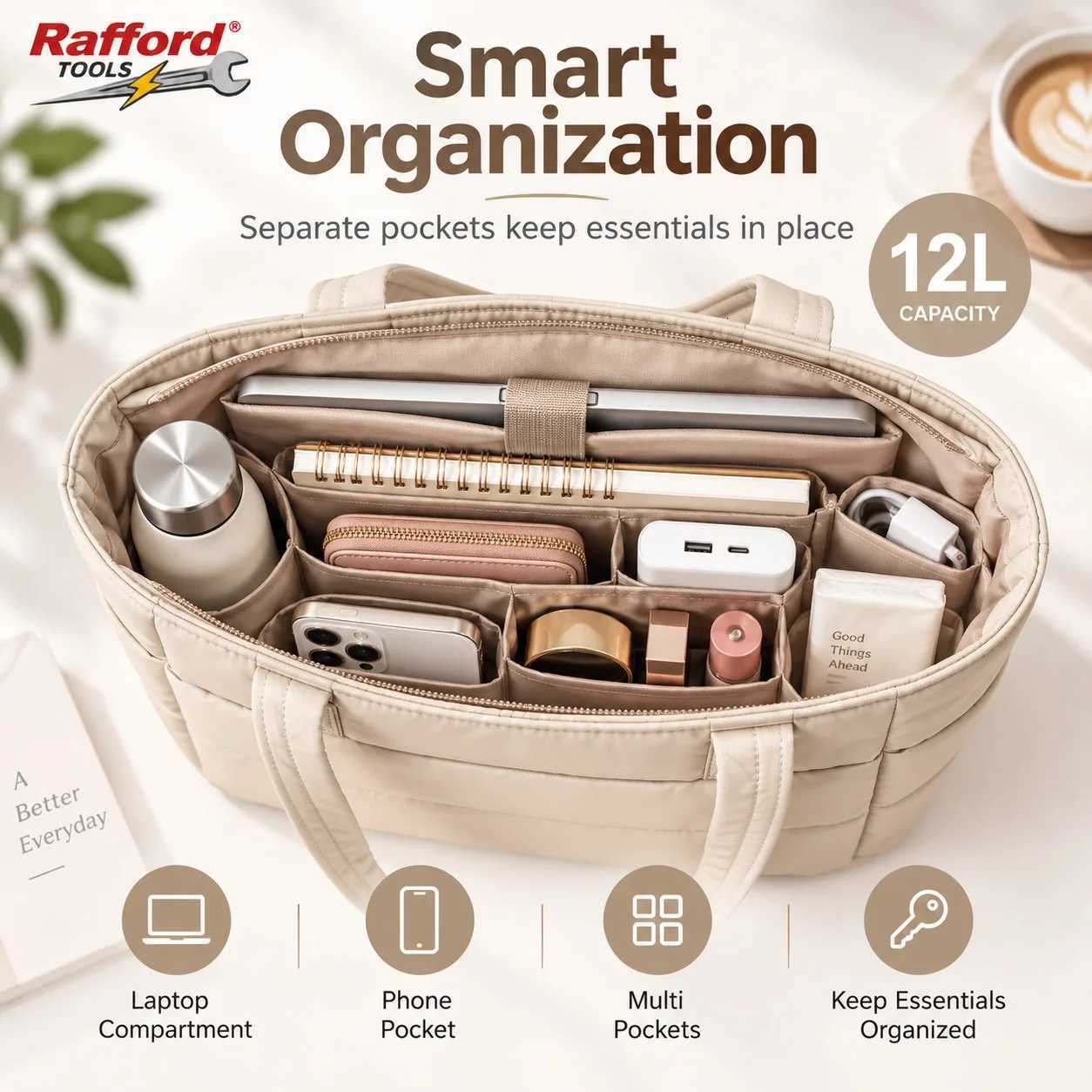 Shoulder Bags Rafford Quilted Tote Bag for Women Large Capacity Shoulder Handbag Lightweight Padded Shopper Bag for Work Travel Daily Use H261016