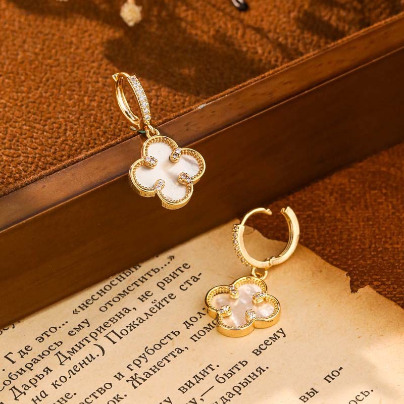 elegant shell fourleaf flower for women versatile light luxury style earrings earrings
