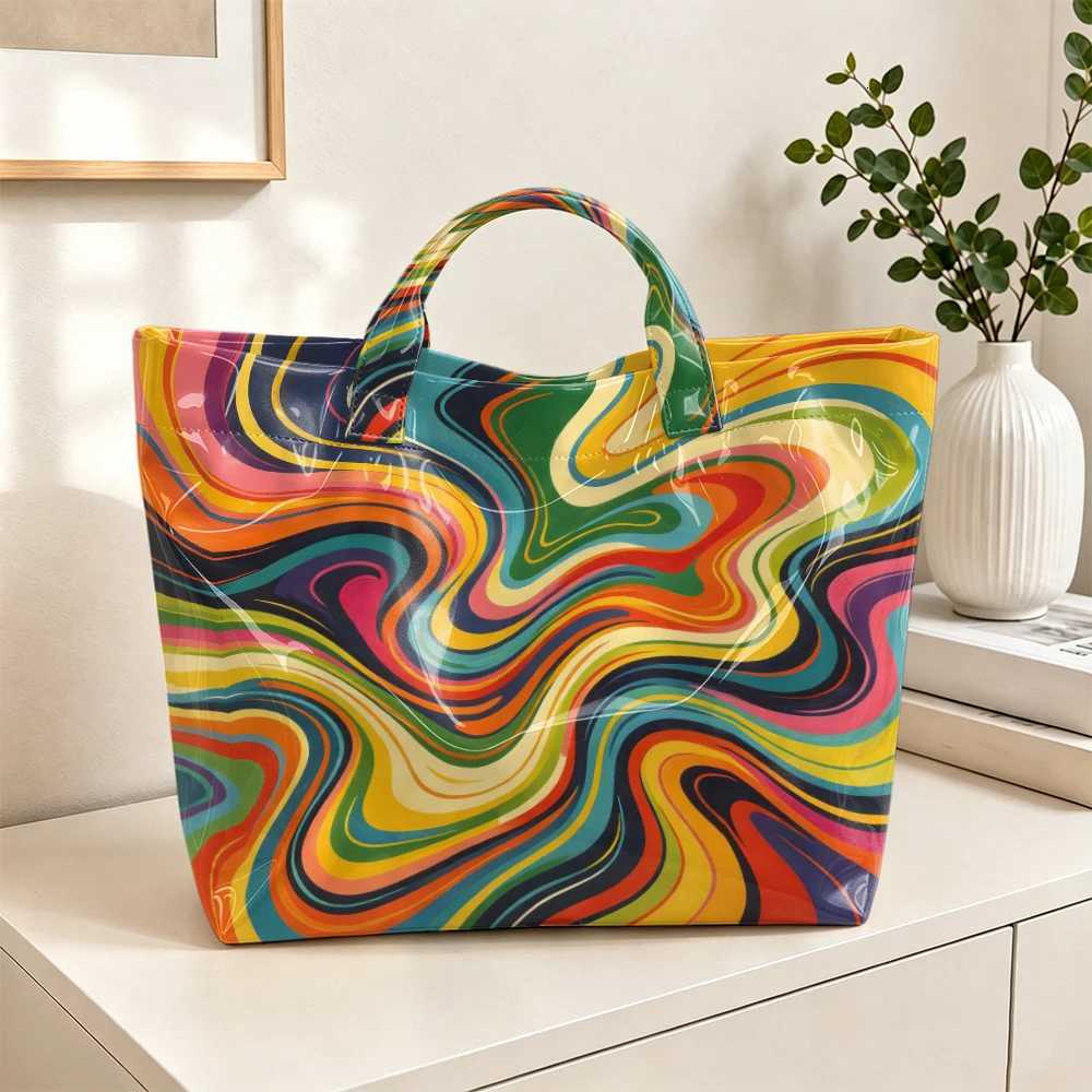 Evening Bags 1pc Rainbow Swirl Marble Print Women Tote Bag Handbag Colorful Psychedelic Art Large Capacity Ladies Hand Tote Bag For Shopping Travel
