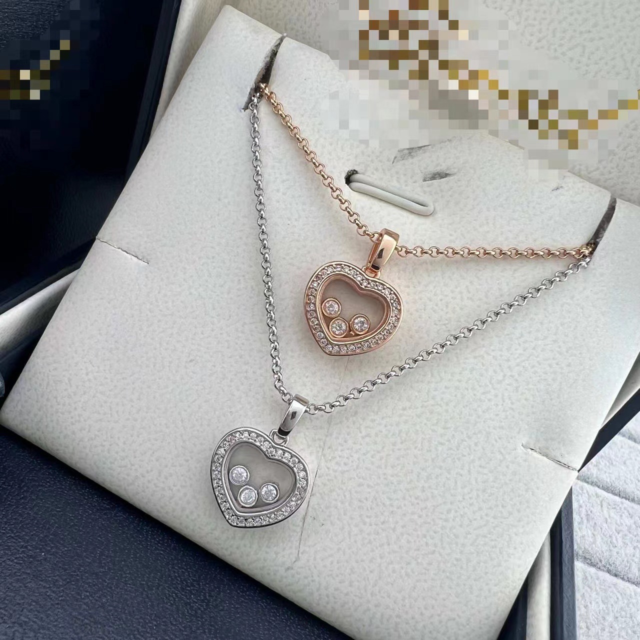 Chopardlies Chopardity Jewelry Necklace Chopars Happy Diamond Designer Necklace For Woman Man Transparent Three Hearts Rose Gold Collarbone Chain