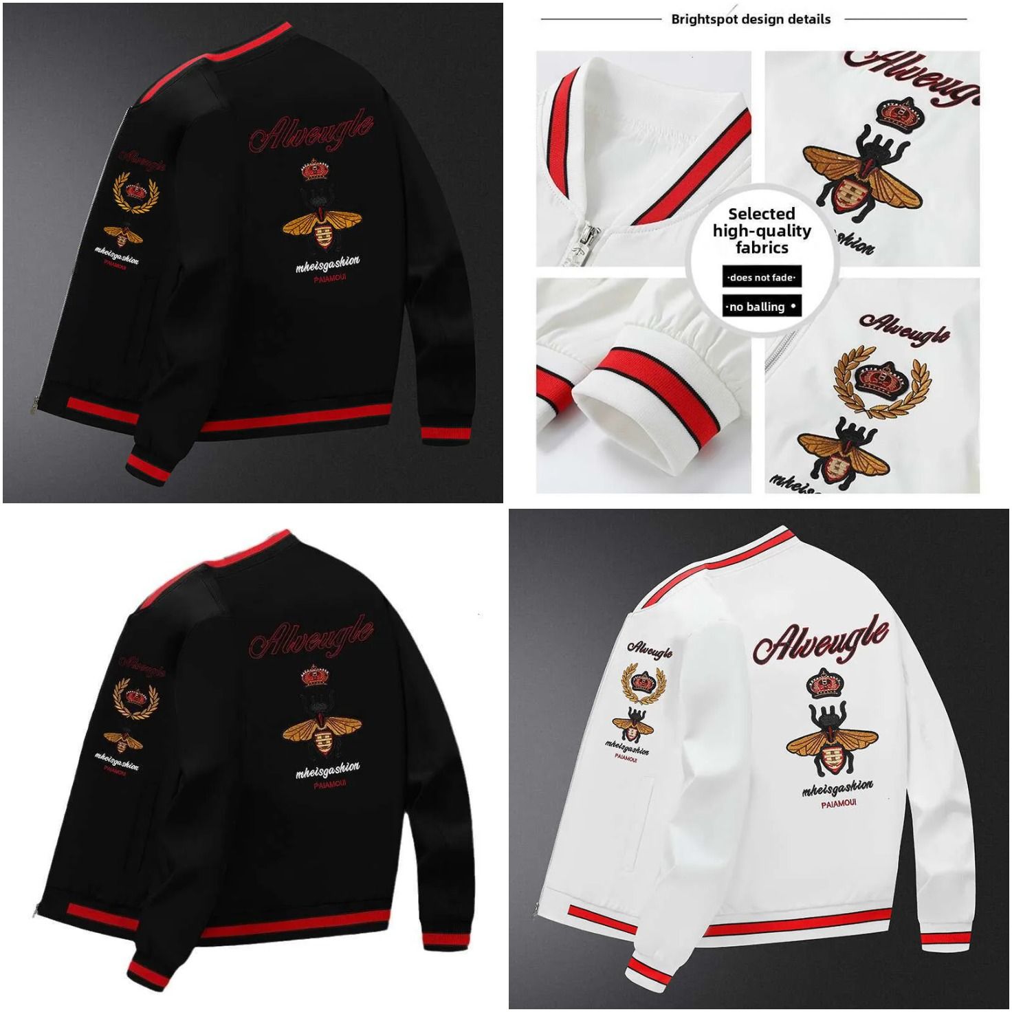Free ShippingLittle Bee Embroidered Men 's Brand European High-End Version Pilot Jacket Men