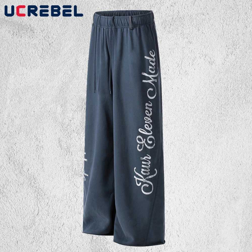 Letter Print Sweatpants Mens Spring Retro High Street Elastic Waist Spliced Straight Baggy Wide Leg Sports Pants Man S26101636E7