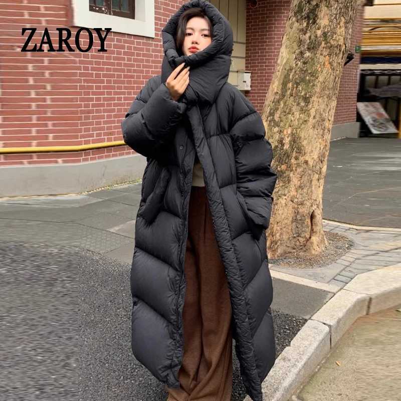 Women's Down Parkas ZAROY Women's Winter Long Jacket Hooded Windproof Warm Thicken Down Coat Snow Outerwears Skiing Parkas T261017