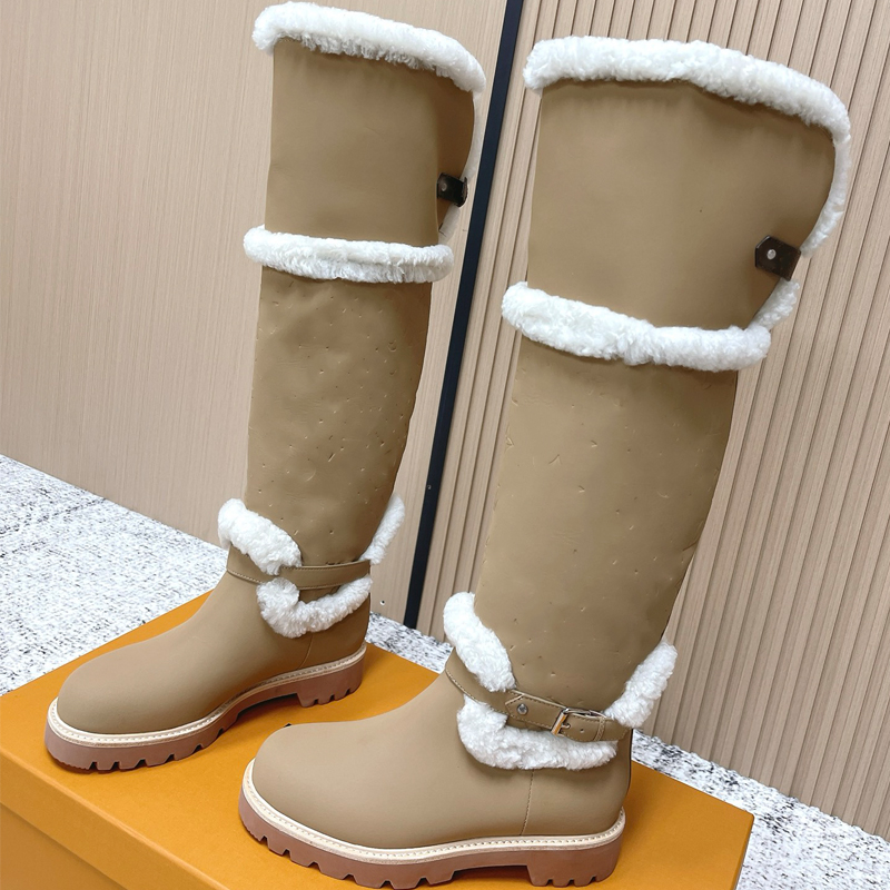 Desiger Boot Snow Women Territory Retro Lamb Wool Splicing Long Ankle Tube Boots Foldable Knee Height Thick Heel Durable Fashion Warm