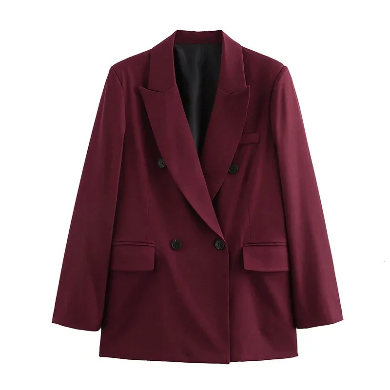 Burgundy Blazer Women Autumn Winter Vintage Double Breasted Suit Jacket for Woman Fashion Streetwear Classic Blazers Coat 261016