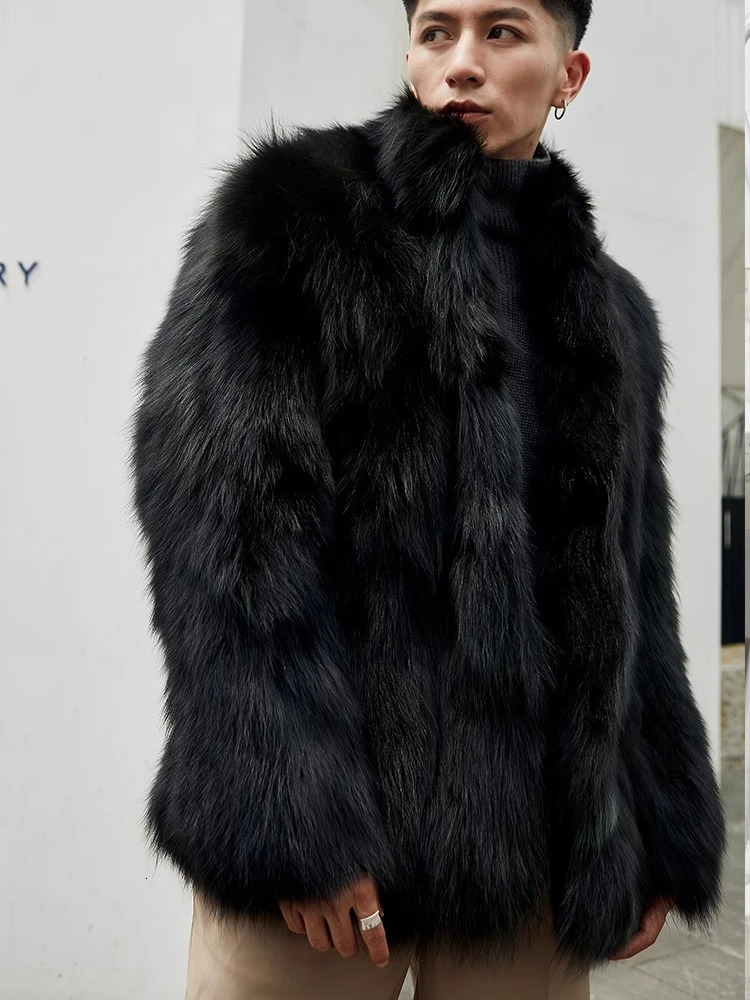 Furry Stand Collar Oversized Thicken Winter Coat Men Warm Windproof Trendy Solid Parkas Faux Fur Outerwear y Casual Jacket 261008