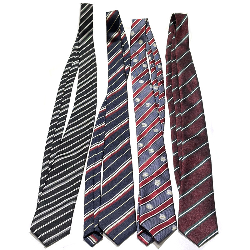 Hand-tied men's long tie, polyester, versatile, black and white, navy blue, yellow, dark green, blue-gray, burgundy, striped, DK Japanese style