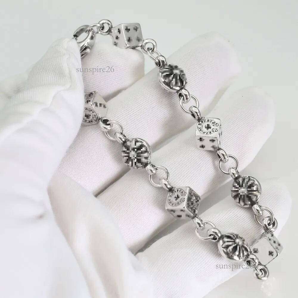 Designer chrome silver plated dice cross bracelet sterling chrome heastarly gold plated hip hop bangle men women retro chrome bracelet cross jewelry