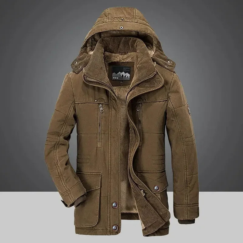 Plus Velvet Thick Warm Multi Pocket Jackets Solid Parkas Male Coat Large Size Clothing Parka Outdoor Men's Winter Jacket 261015
