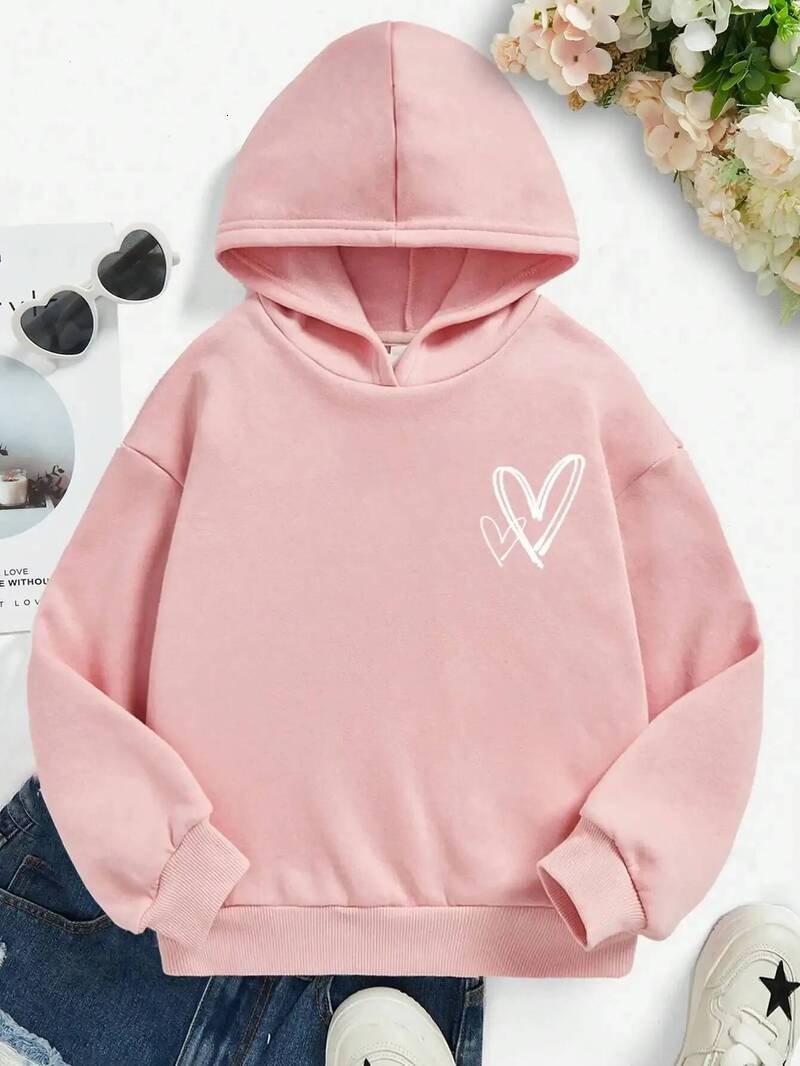 Girls Hoodie Tween Girl Heart Print Casual Comfortable Long Sleeved Top pullover Sports Shirt Childrens Cartoon Jacket Autumn And Winter Clothing Cr