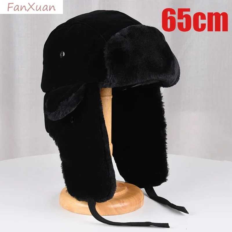 TrAPper Hats Large Winter Ushanka Hat Men Pilot TrAPper Hat Faux Fur Snow Skiing CAP with Ear FlAPs Thick Winter Bomber Hat Male 65cmT261017