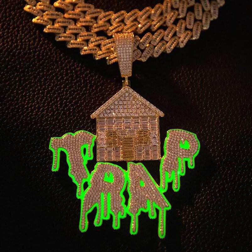 Dainty Adjustable Pendant Necklace Pendant Necklace 2026 New Iced open photo locket pendant Out Bling CZ Letter Trap Drop Zircon House Green Fluores