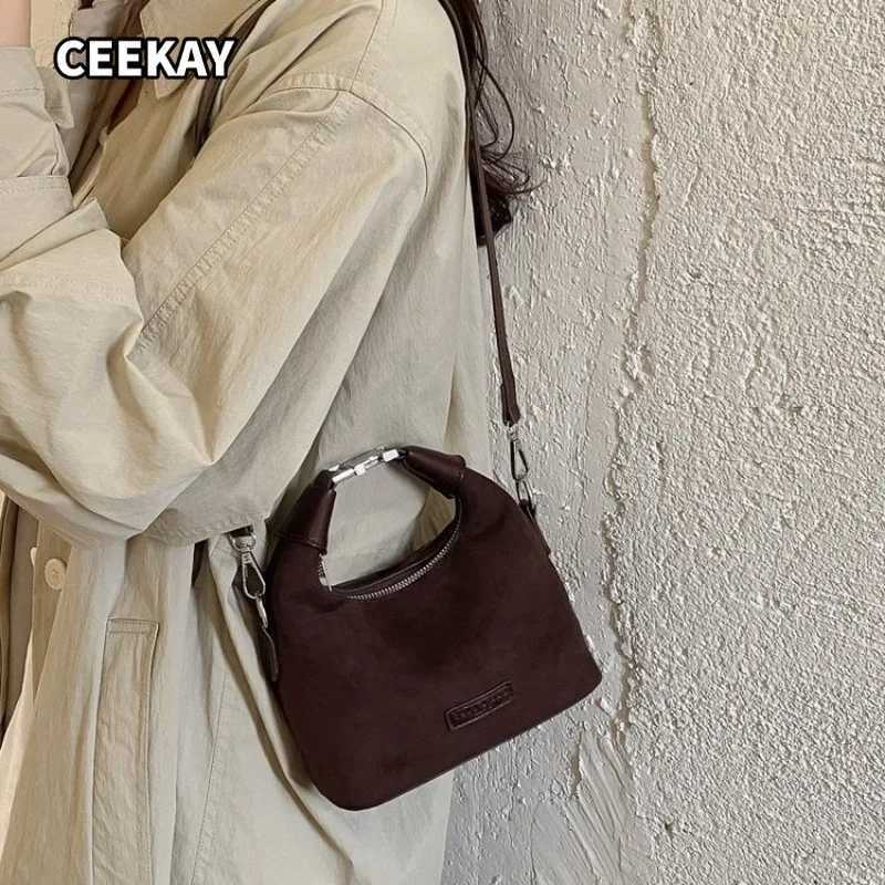 Evening Bags CEEKAY Women's Hobo Bag Dark Brown Faux Suede Metal Handle Detail with Pouch Versatile Everyday Commute Casual Style Hand Bags H26