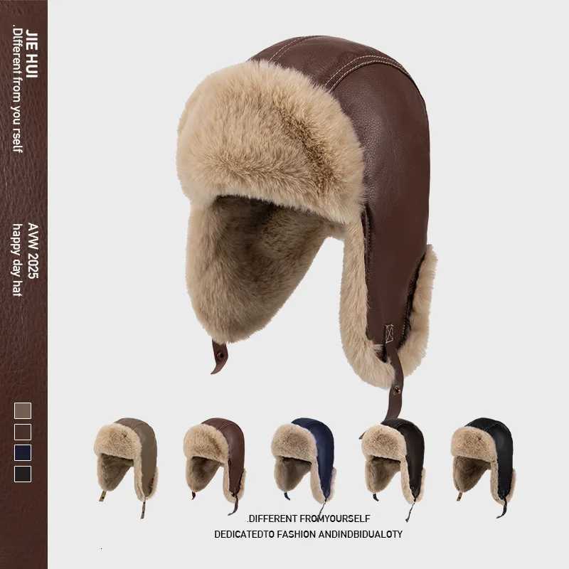 Trapper Hats Vintage Pilot Motorcycle Earflap Hat for Men and Women Thickened and Fleece-Lined for Winter Warm Windproof Leather Winter HatT261017