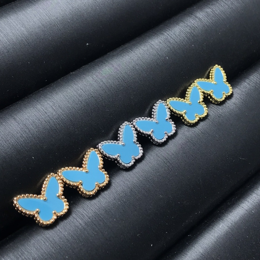 Designer Jewelry vanly High-quality small butterfly thick rose gold plating, agate, versatile earrings, lightweight , niche design