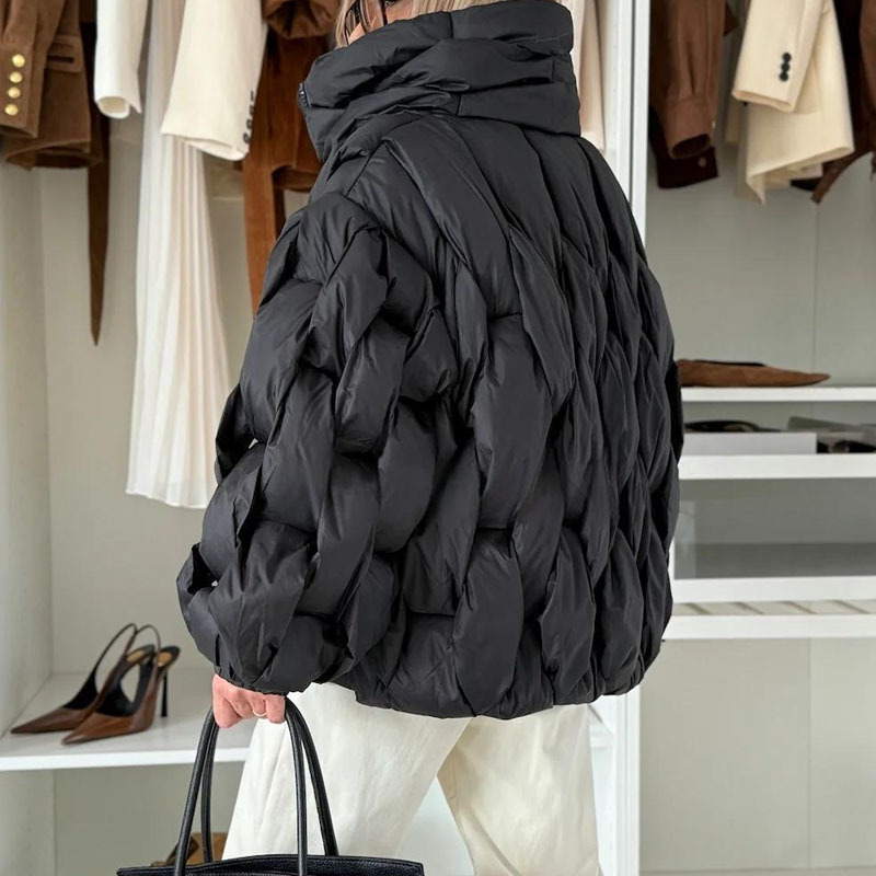 2026 Casual Loose Commuter Winter New Thick Warm Cotton Jacket Women's Elegant Stand Collar Long Sleeve Zipper Coat