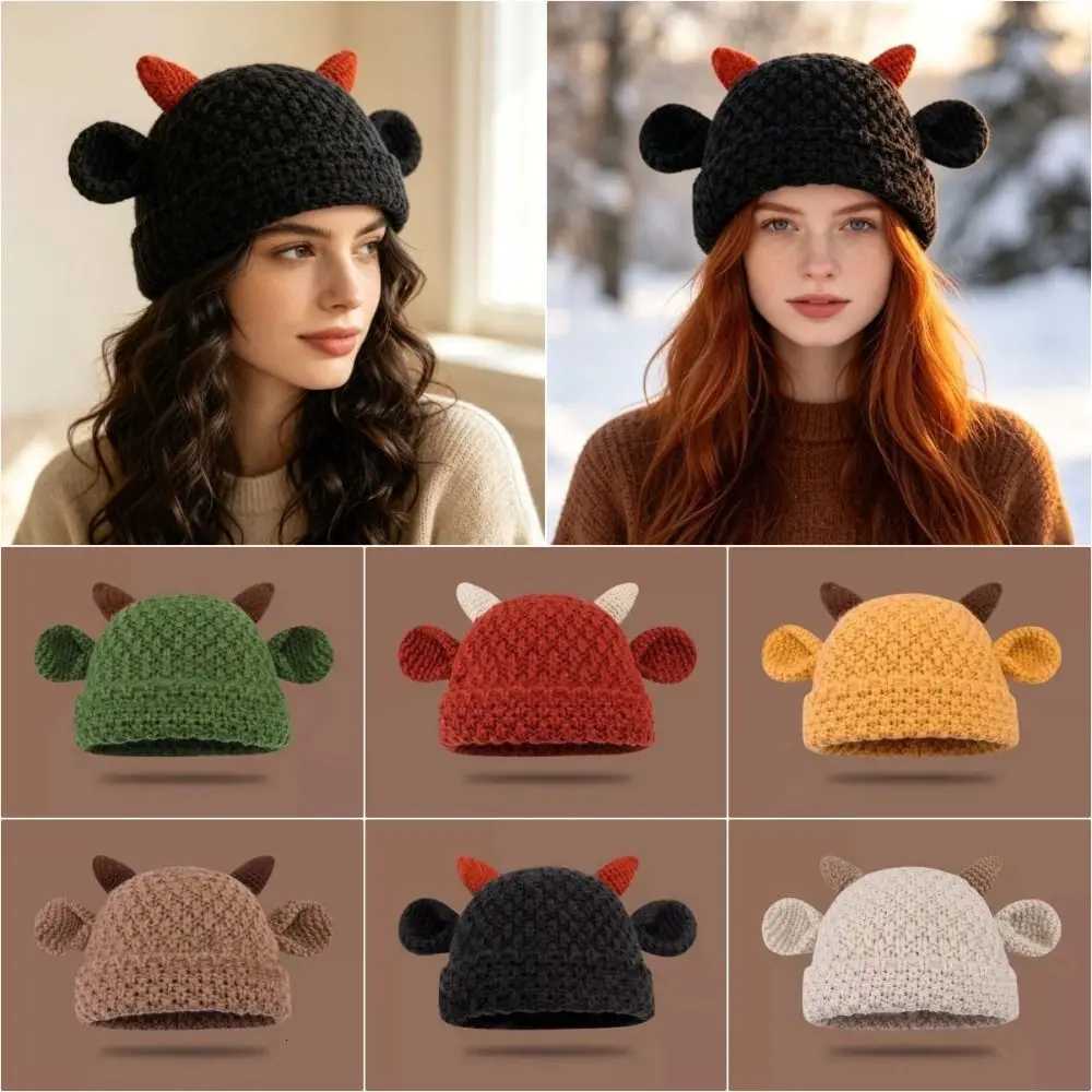 Beanie/Skull Caps Cute Keeping Warm Horn Ear Knitted Hat Solid Color Cute Ear Pullover Hat Beanies Cap Winter Q261017