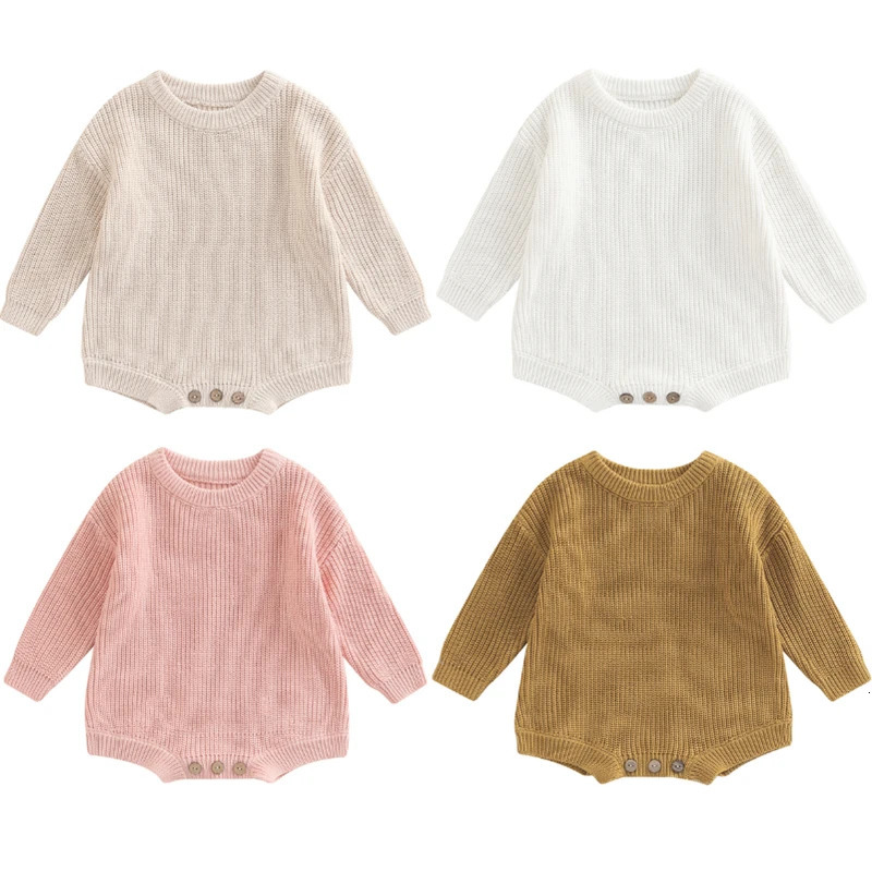 born Baby Girl Boy Autumn Winter Clothes Solid Color Knit Long Sleeve Sweater Rompers Jumpsuit Casual born Warm Outfits 261015